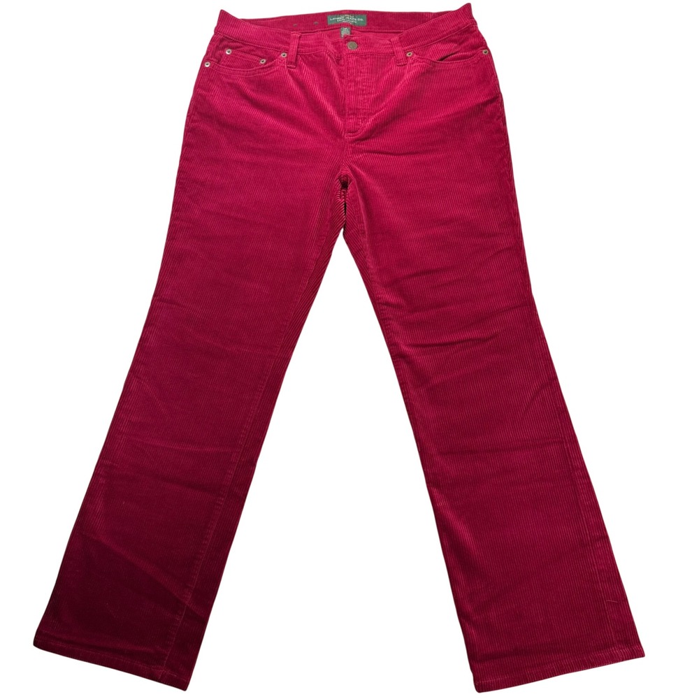 Lauren Ralph Lauren Petite Corduroy Pants Red Straight Leg 12P Raspberry Stretch